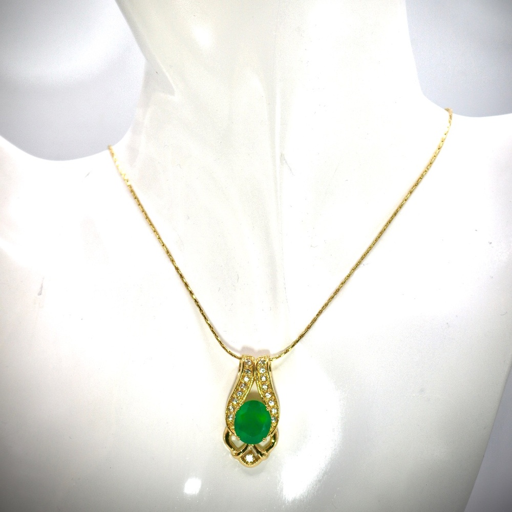 Genuine Green Agate & White Topaz Vermeil Necklace